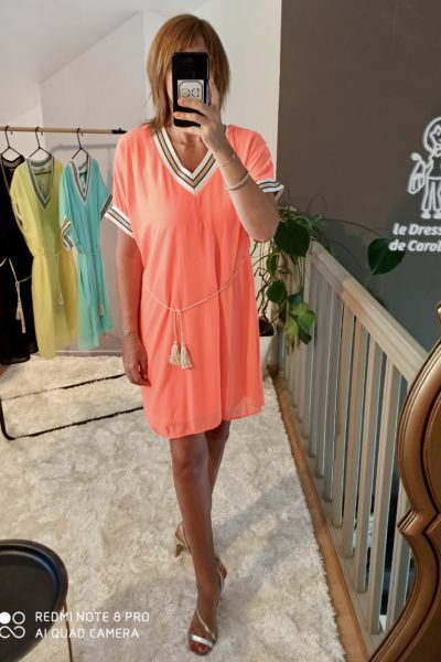 Robe Courte Voile Orange Fluo