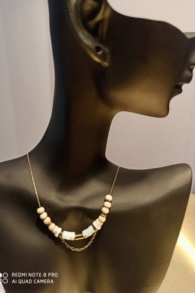 Collier Perles Bleues Marbrées