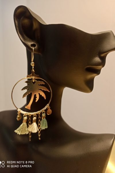 Boucles d'oreilles Palmier Bleu Vert