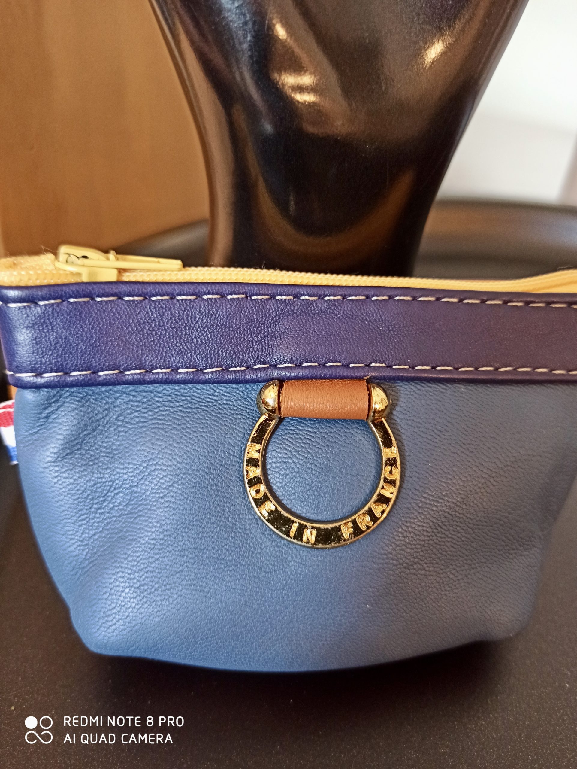 Porte-Monnaie Anneaux Cuir Bleu/Camel – Image 2