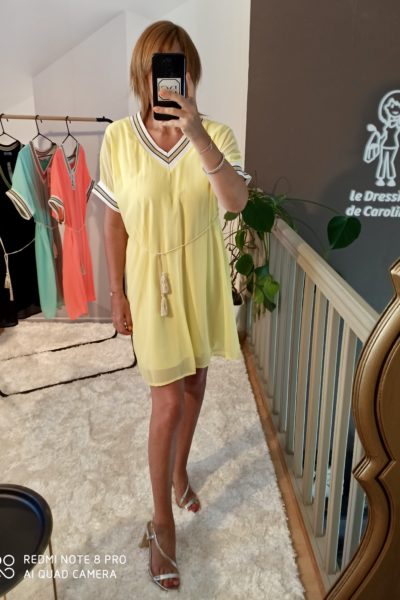 Robe Courte Voile Jaune