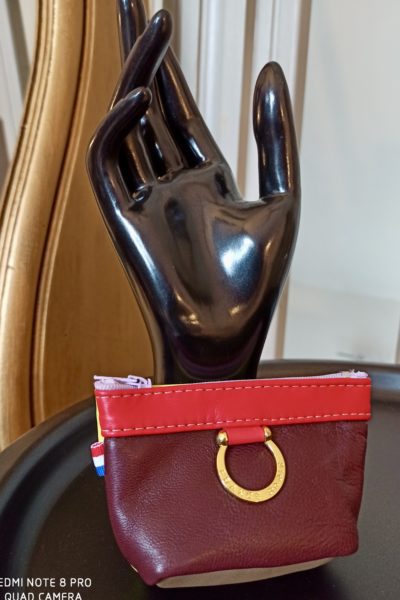 Porte-Monnaie Anneaux Cuir Bordeau/Jaune