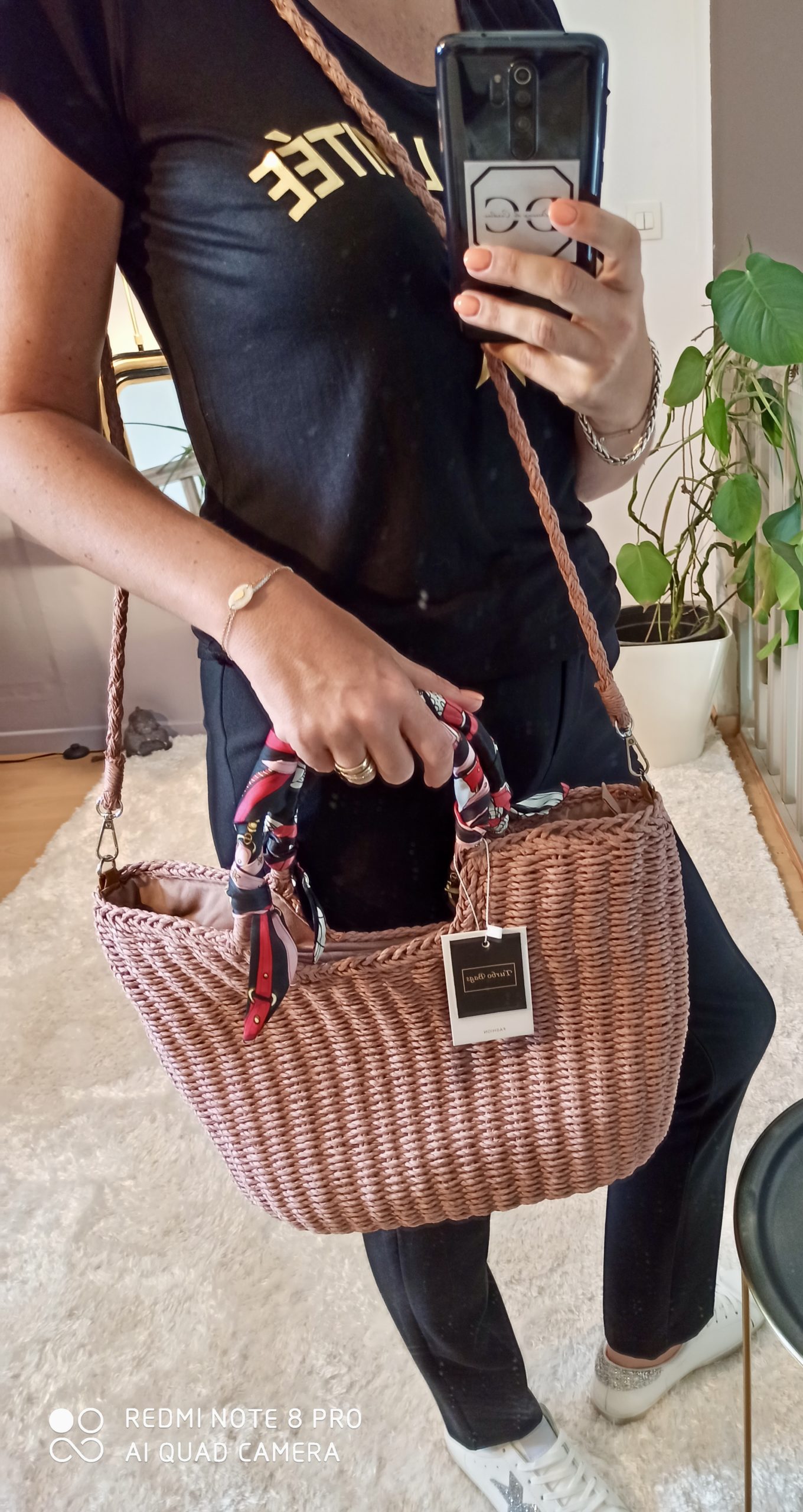 Sac à Main Panier Paille Rose – Image 2
