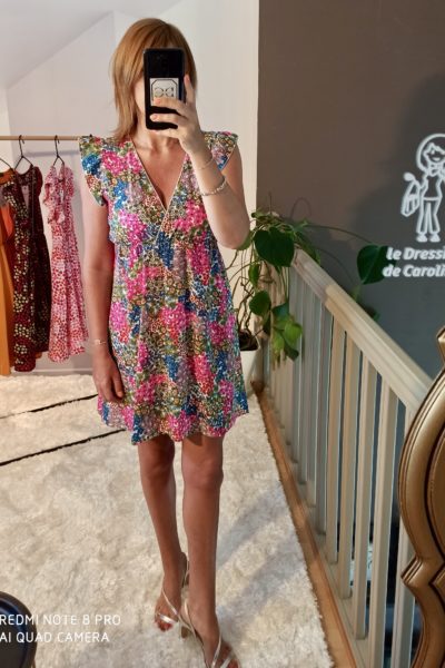 Robe Courte Fleurie Multicolore