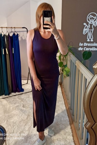 Robe Longue Basique Aubergine/Bleu Foncé