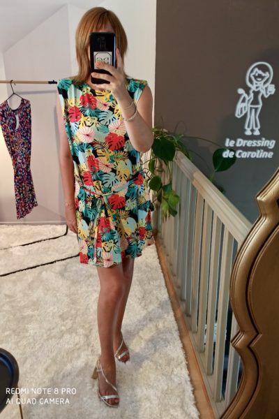Robe Courte Feuilles Exotiques