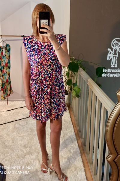 Robe Courte Mouchetée Multicolore