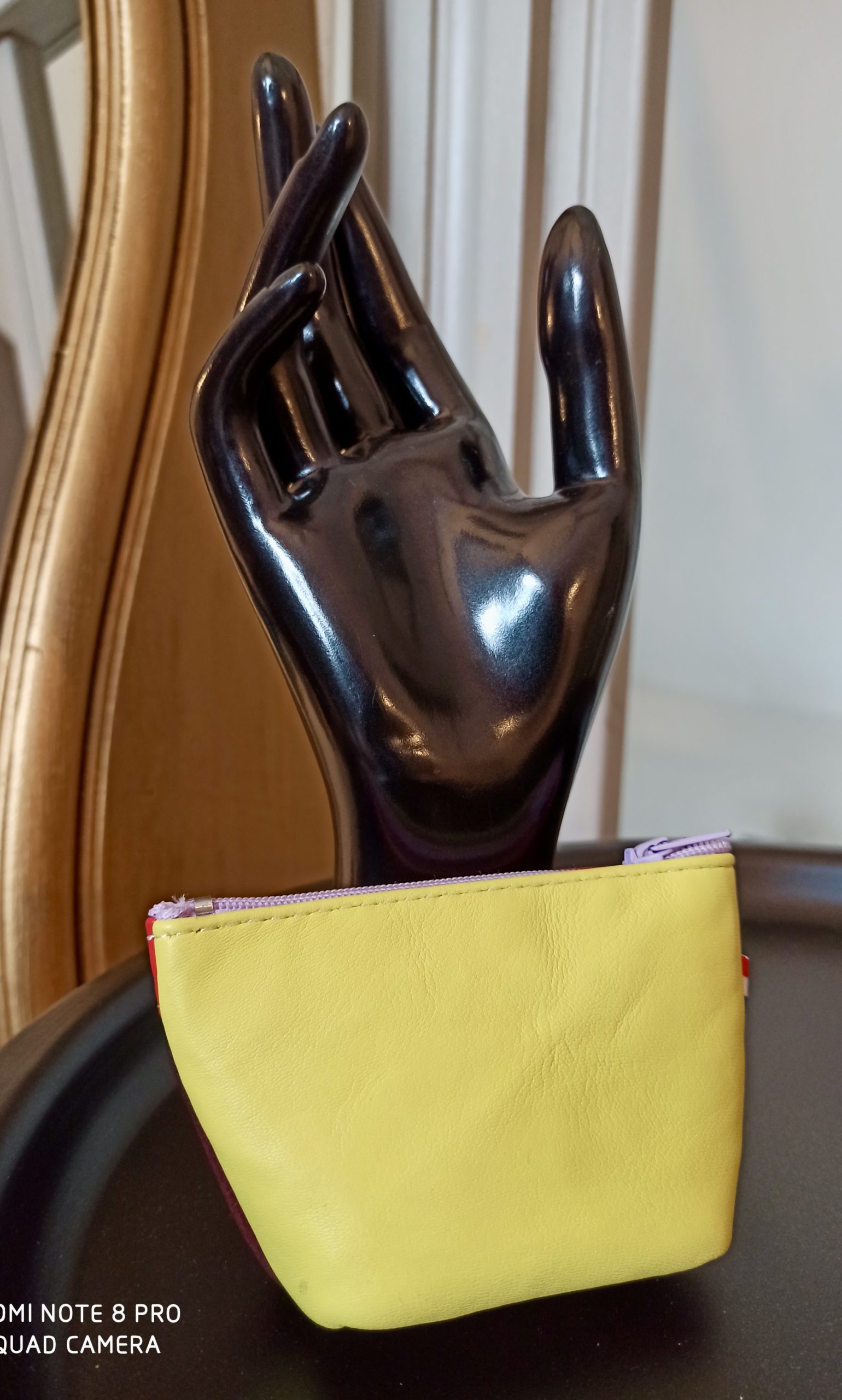 Porte-Monnaie Anneaux Cuir Bordeau/Jaune – Image 3