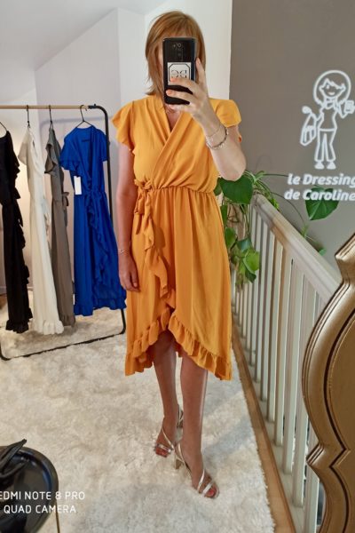 Robe Midi Volants Moutarde