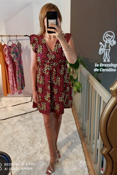 Robe Courte Fleurs Jaune & Rouge