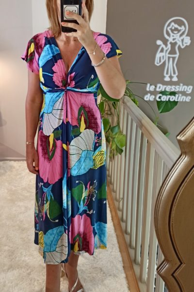 Robe Midi Fleurie Bleu