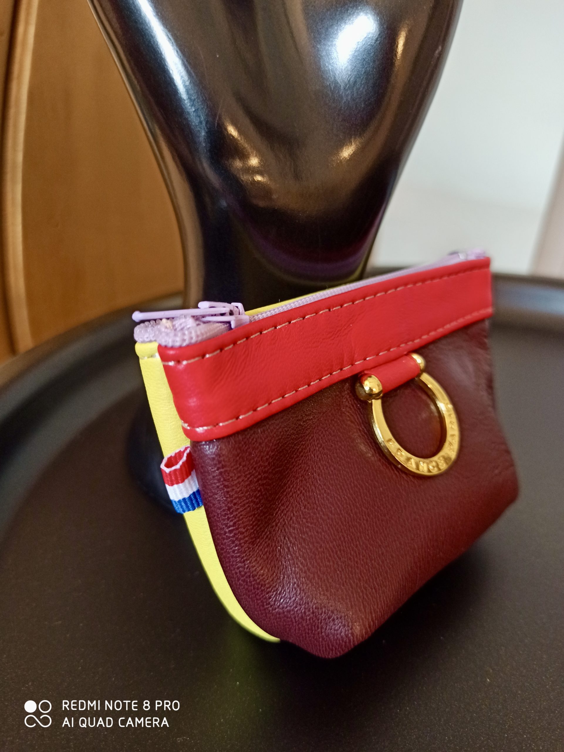 Porte-Monnaie Anneaux Cuir Bordeau/Jaune – Image 4