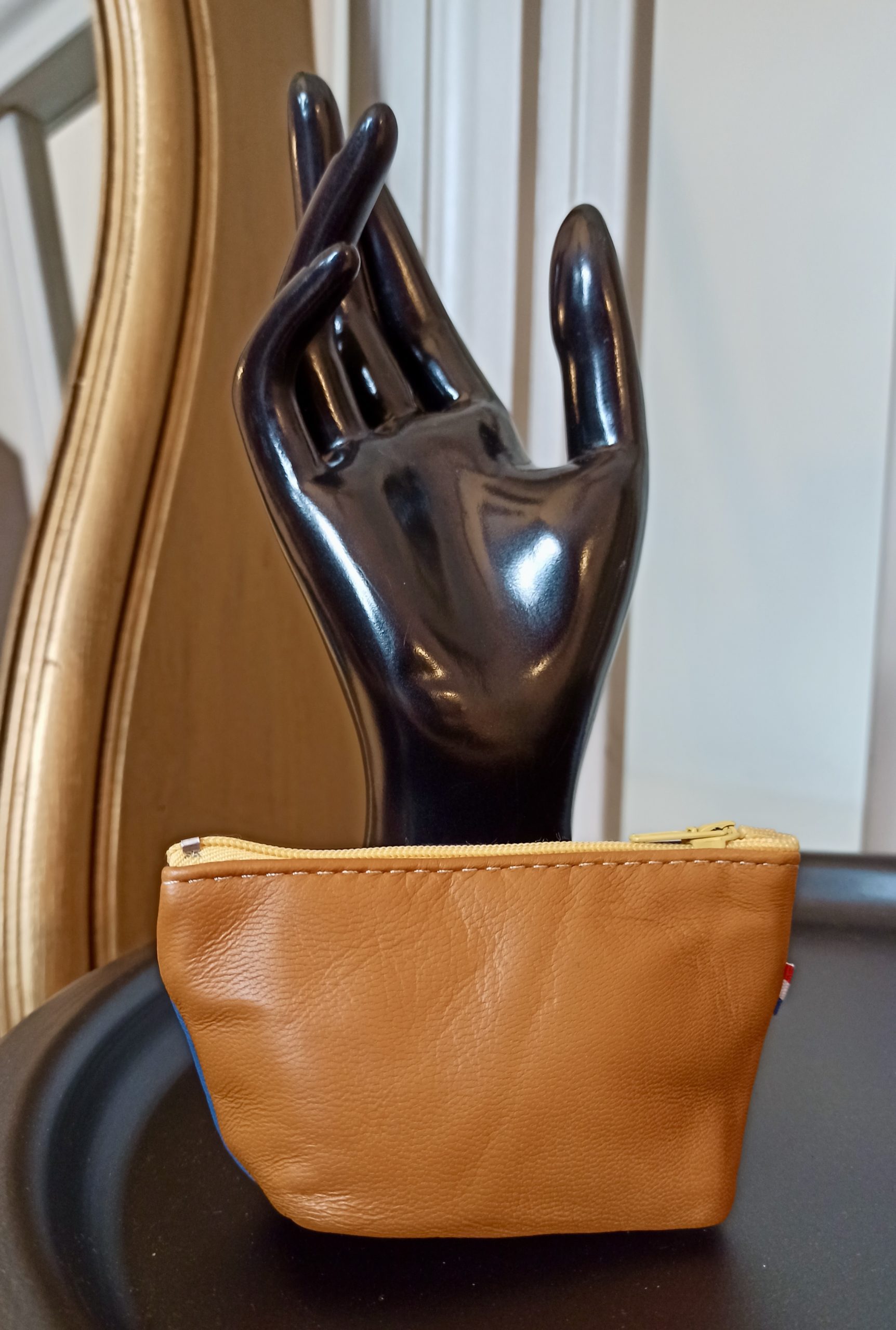 Porte-Monnaie Anneaux Cuir Bleu/Camel – Image 3