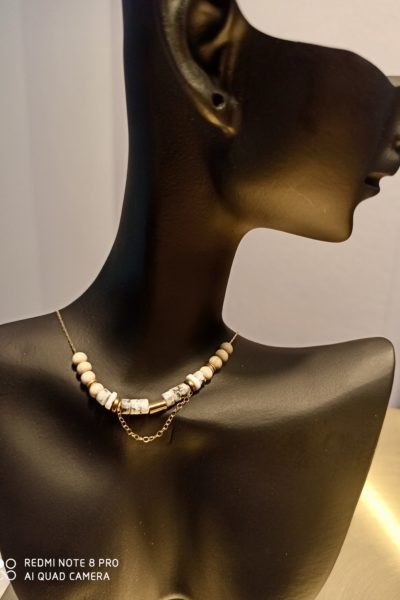 Collier Perles Marbrées Grises