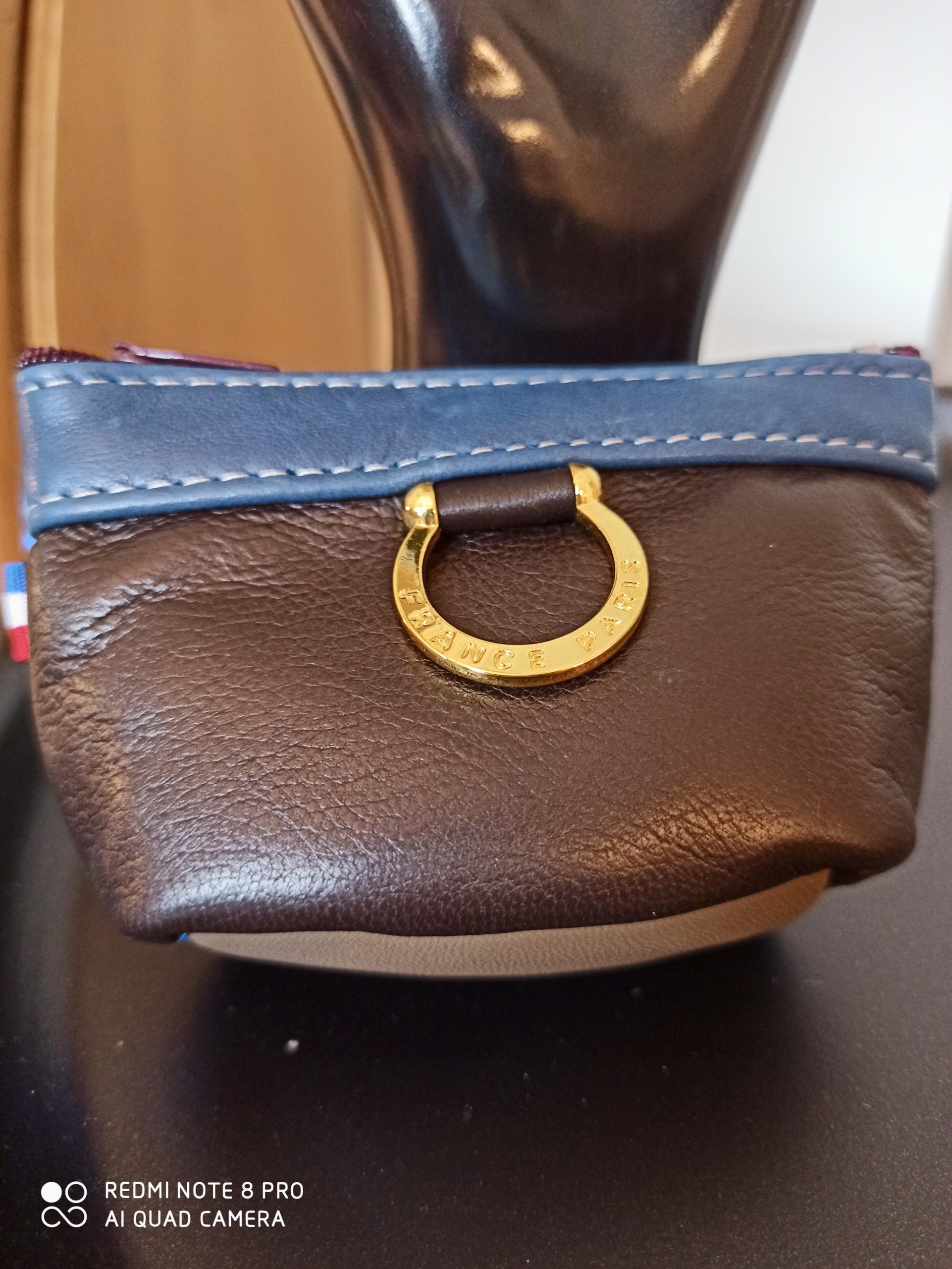 Porte-Monnaie Anneaux Cuir Marron/Bleu – Image 2