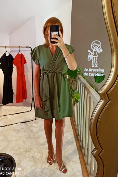 Robe Courte Volant Kaki