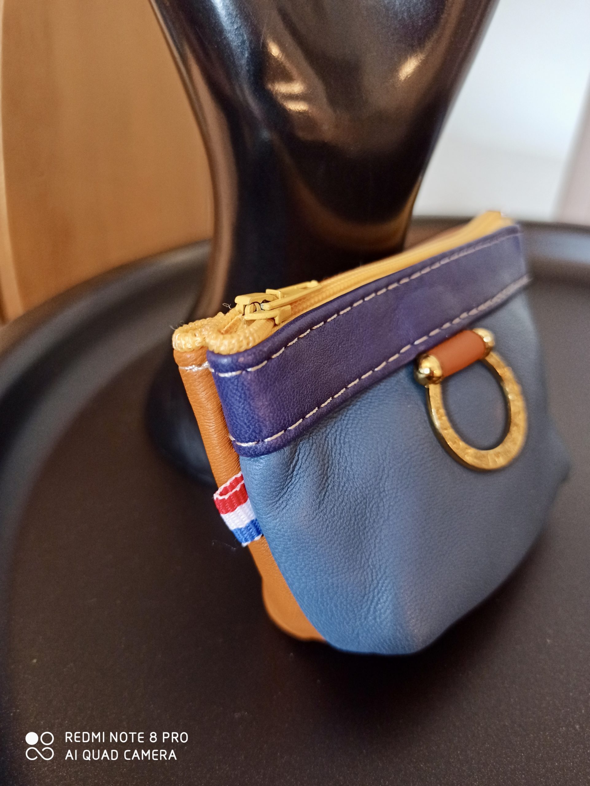 Porte-Monnaie Anneaux Cuir Bleu/Camel – Image 4