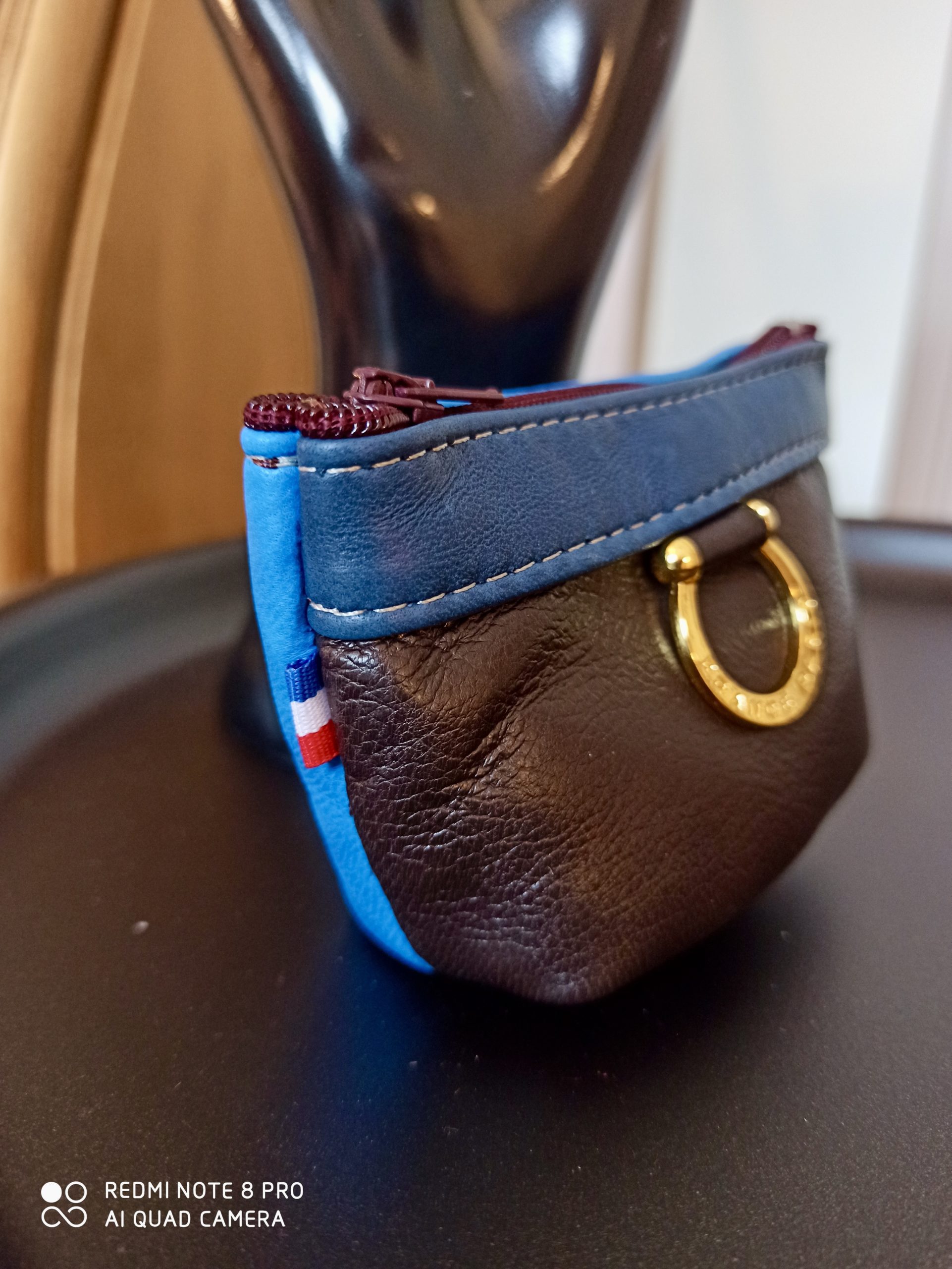 Porte-Monnaie Anneaux Cuir Marron/Bleu – Image 4