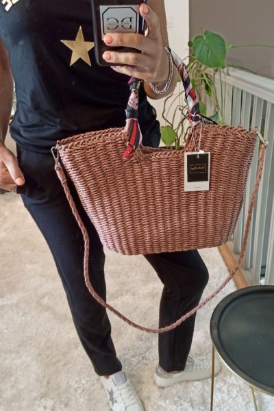 Sac à Main Panier Paille Rose