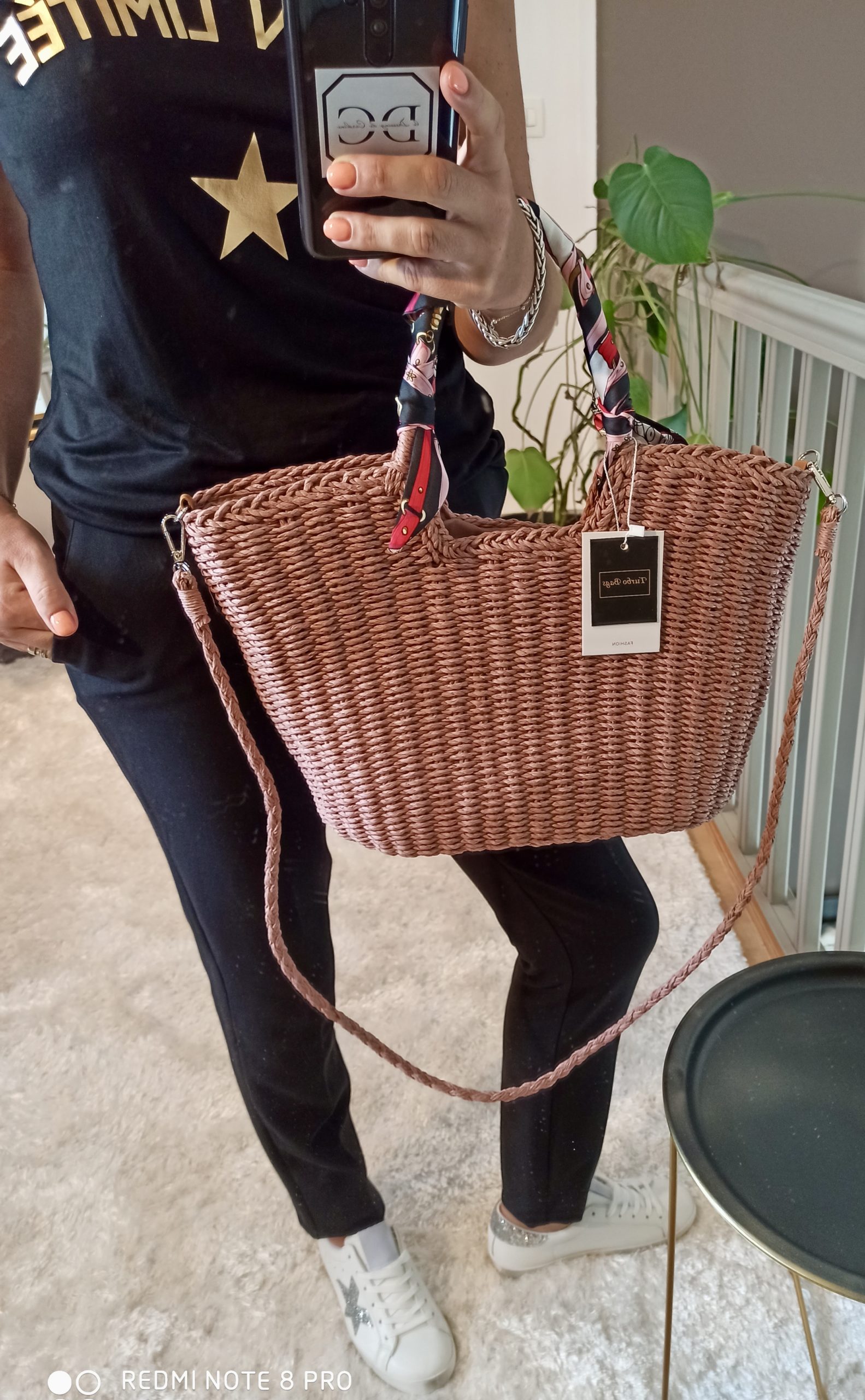 Sac à Main Panier Paille Rose