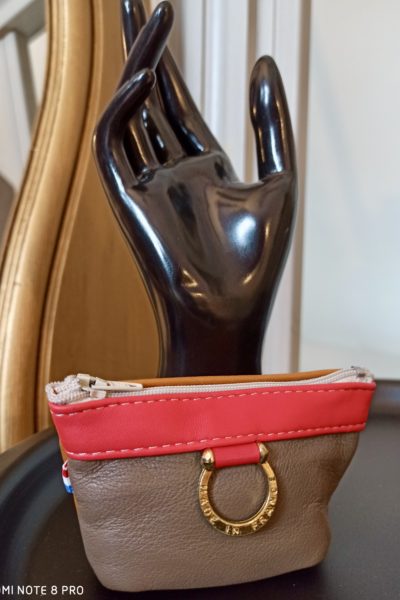 Porte-Monnaie Anneaux Cuir Taupe/Camel