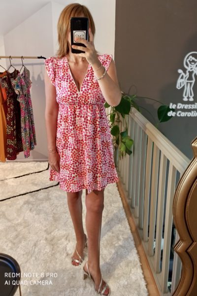 Robe Courte Fleurs Rose & Rouge