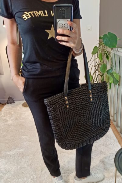 Sac à Main Paille Noir