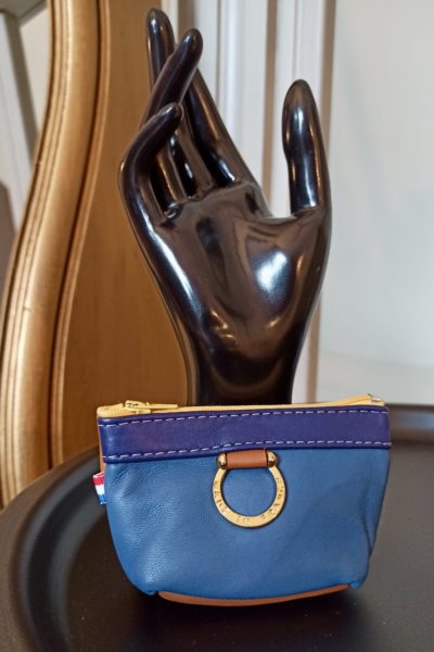 Porte-Monnaie Anneaux Cuir Bleu/Camel