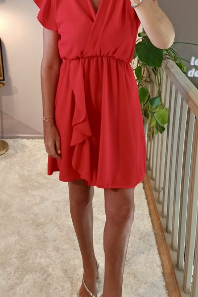 Robe Courte Volant Rouge