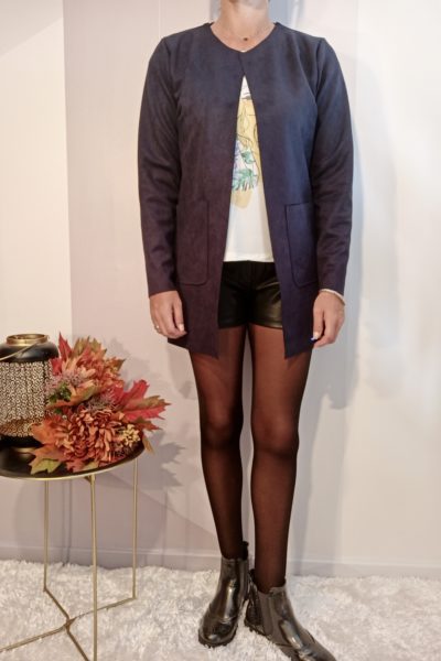 Veste Longue Daim Bleu Marine