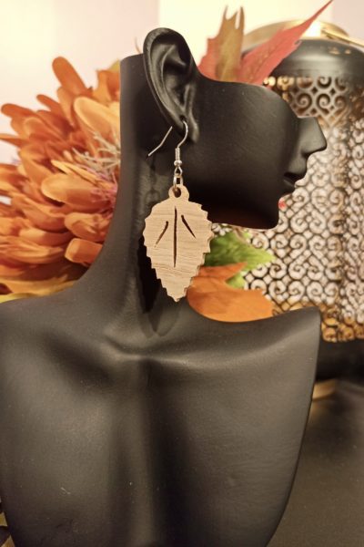 Boucles d'oreilles Bois Feuille Crantée