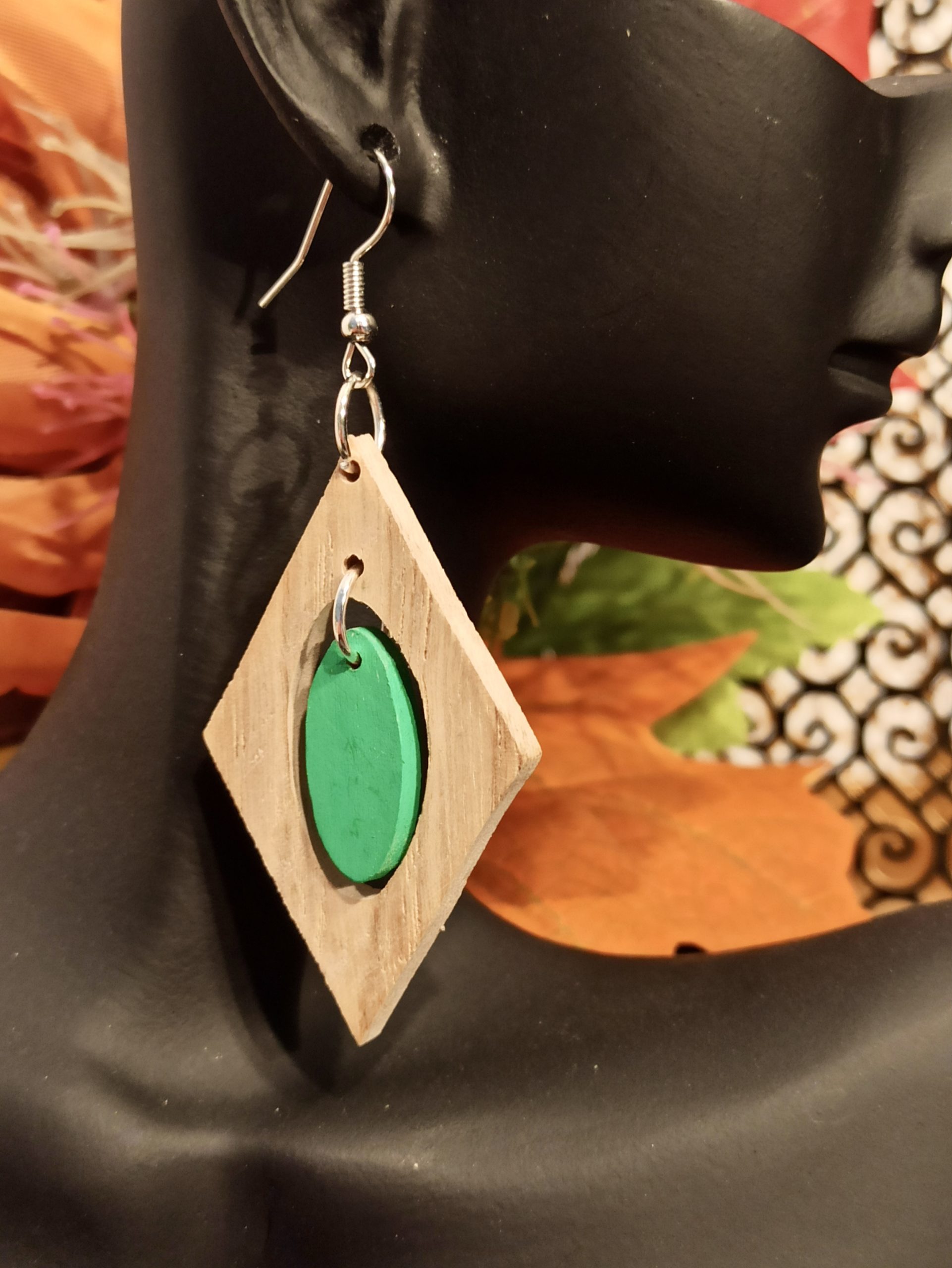 Boucles d'oreilles Bois Losange – Image 2