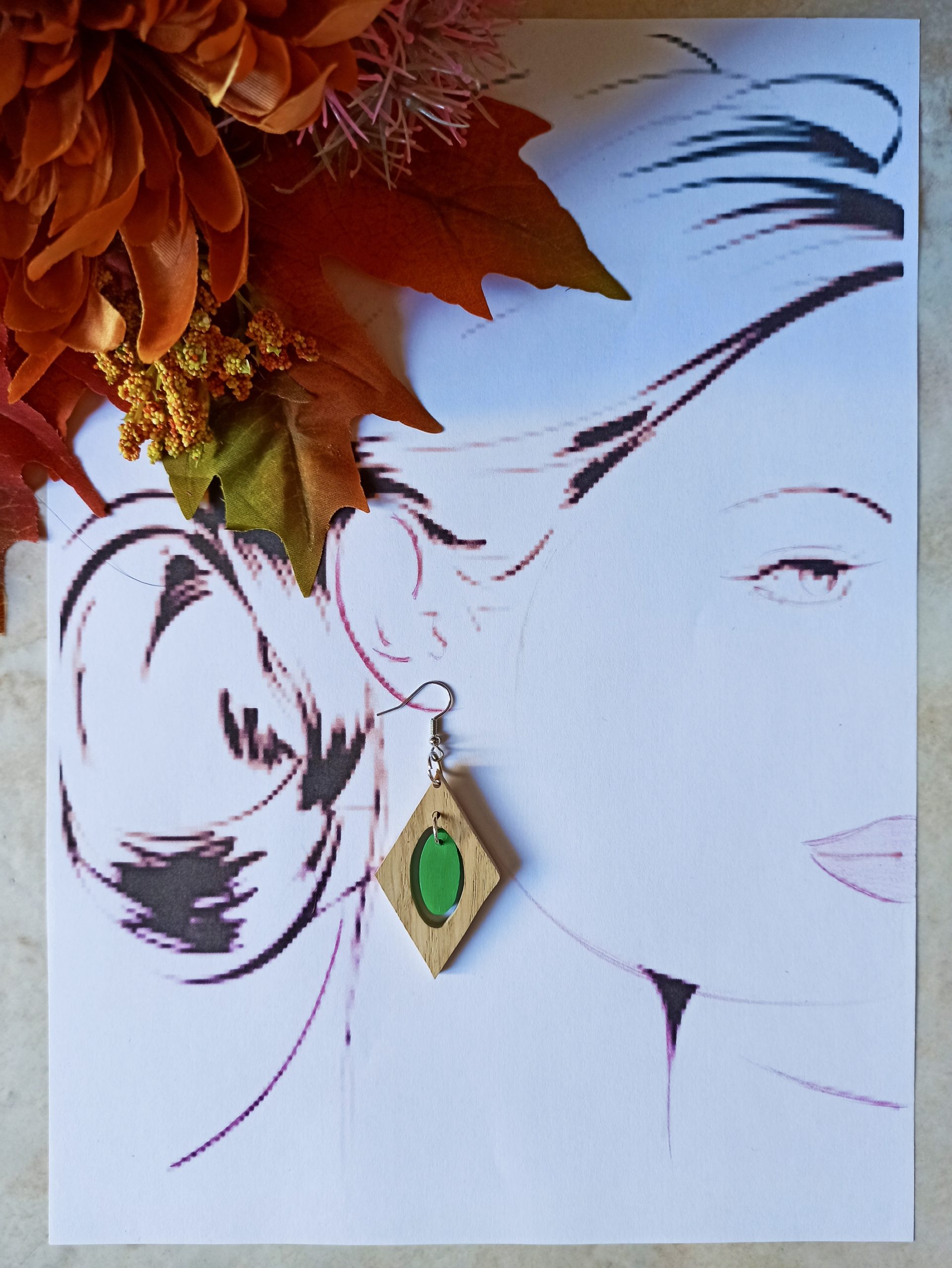 Boucles d'oreilles Bois Losange – Image 4