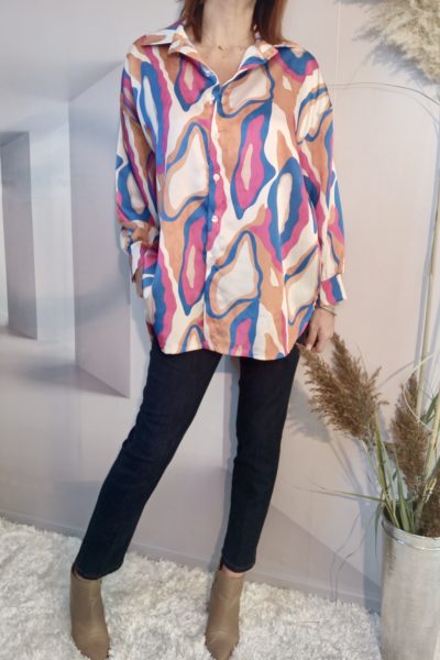 Chemise Imprimée Rose et Bleu