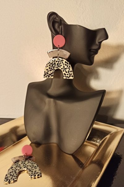 Boucles D'Oreilles Clous Rose & Tacheté Noir