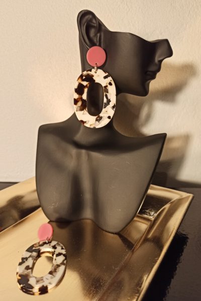 Boucles D'Oreilles Clous Rose & Moucheté Marron