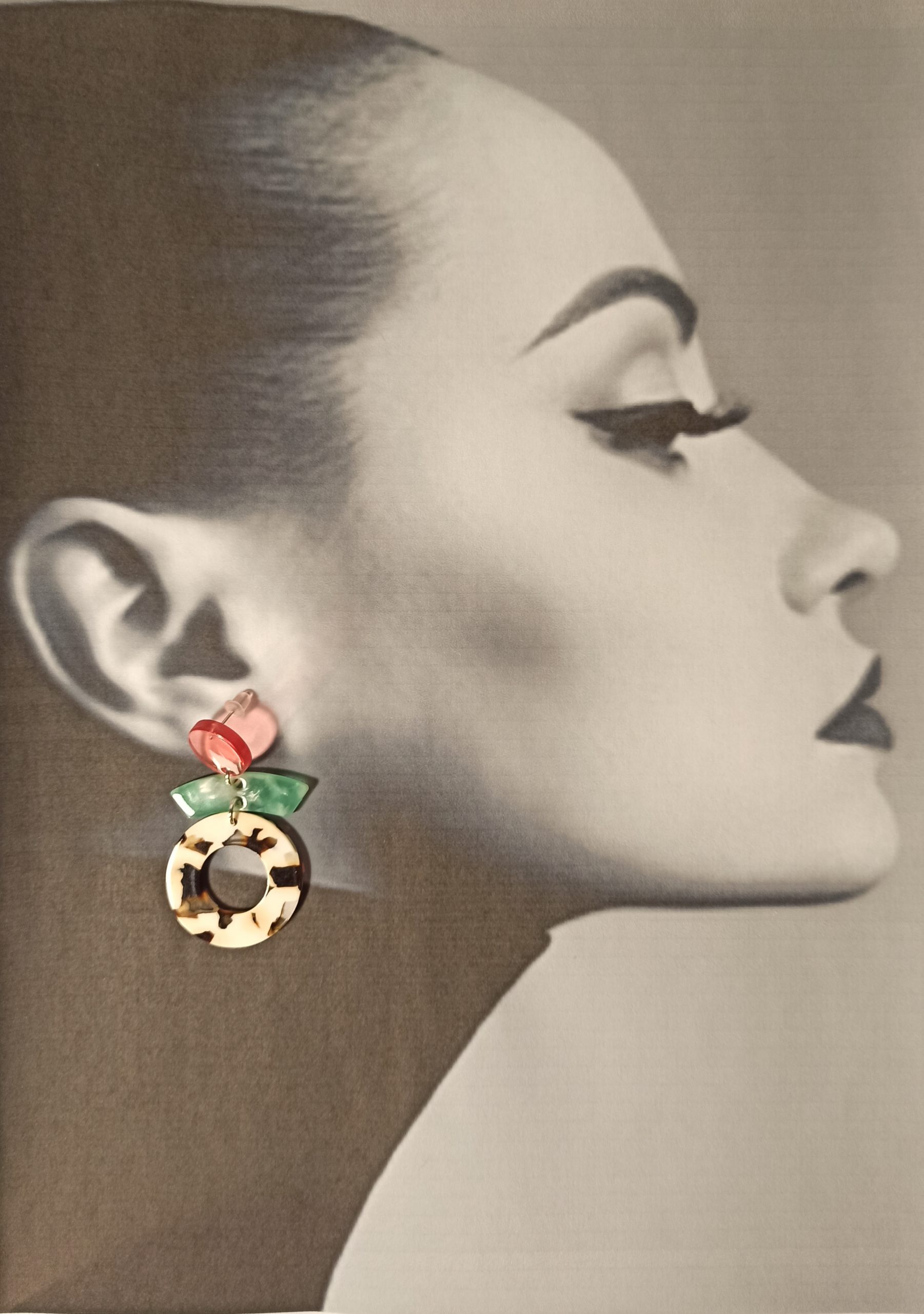 Boucles D'Oreilles Clous Rose, Vert et Moucheté Marron ecru – Image 4