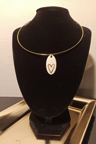 Collier Tour de Cou Coeur Ovale Céramique