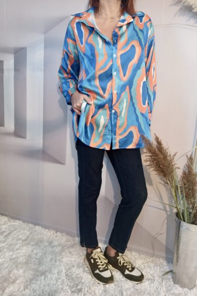 Chemise Imprimée Bleu et Orange