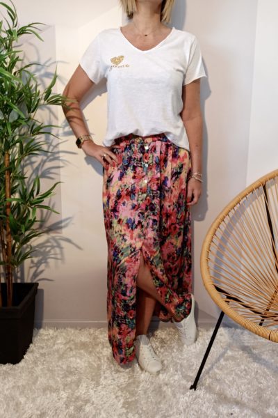 Jupe Longue Fluide Imprimé Fuschia