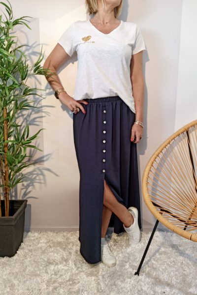 Jupe Longue Fluide Bleu Marine