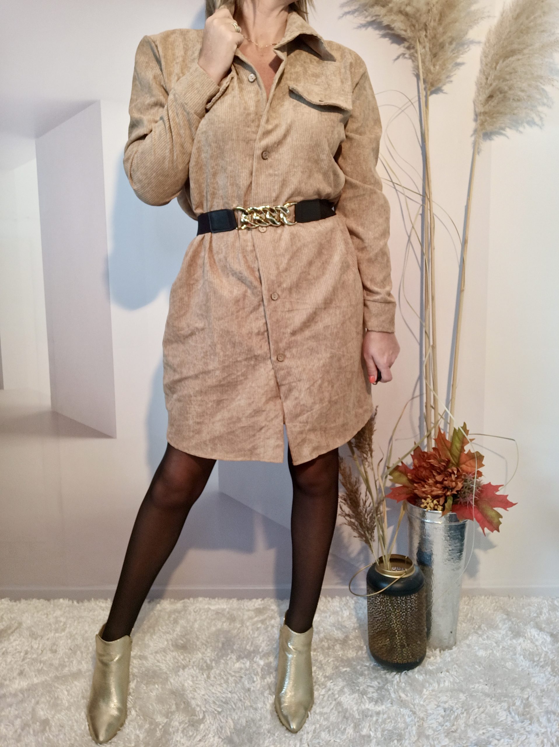 Robe Chemise Beige – Image 2