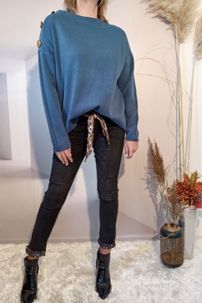 Pull Bouton Bleu Canard