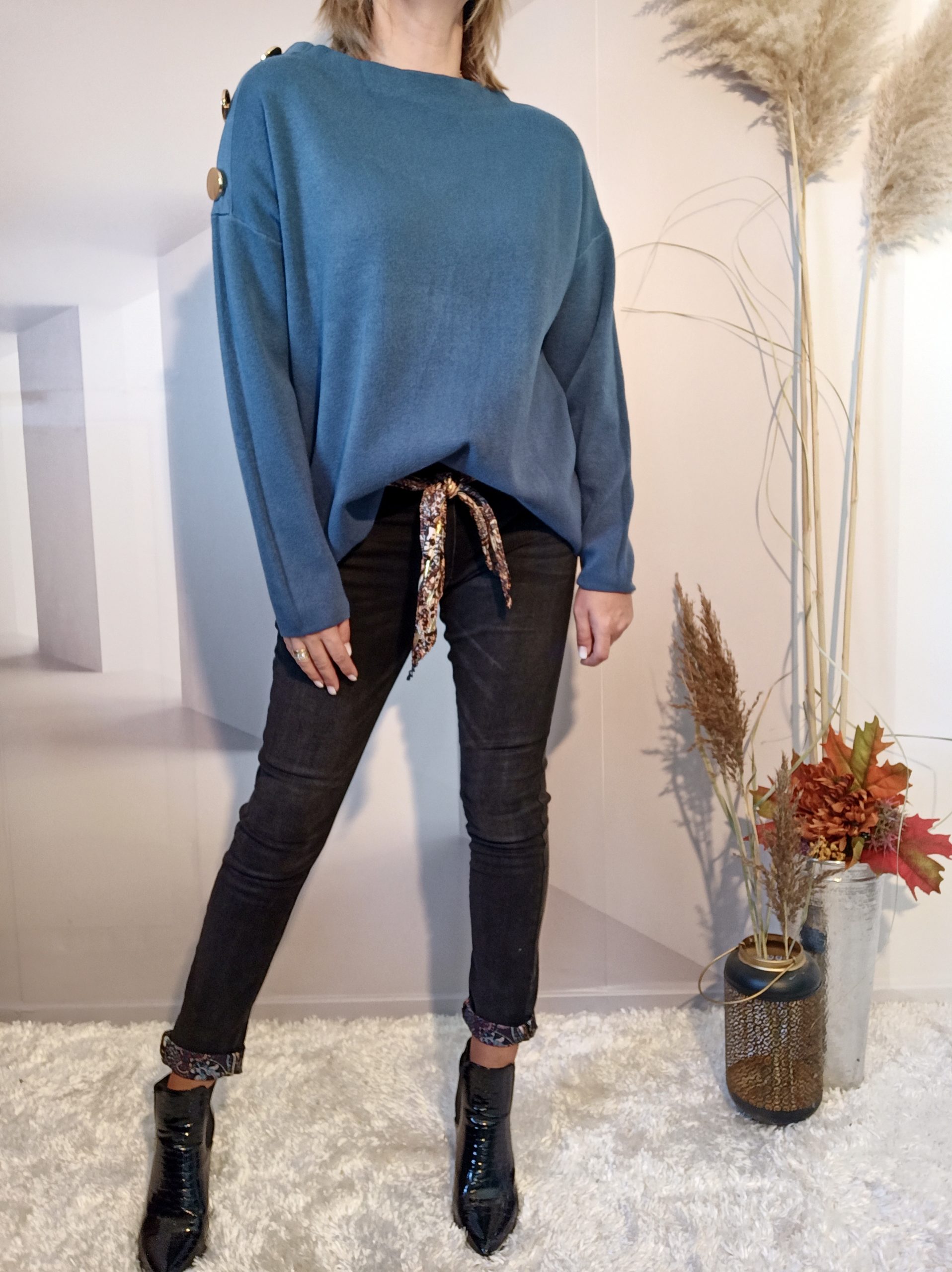 Pull Bouton Bleu Canard