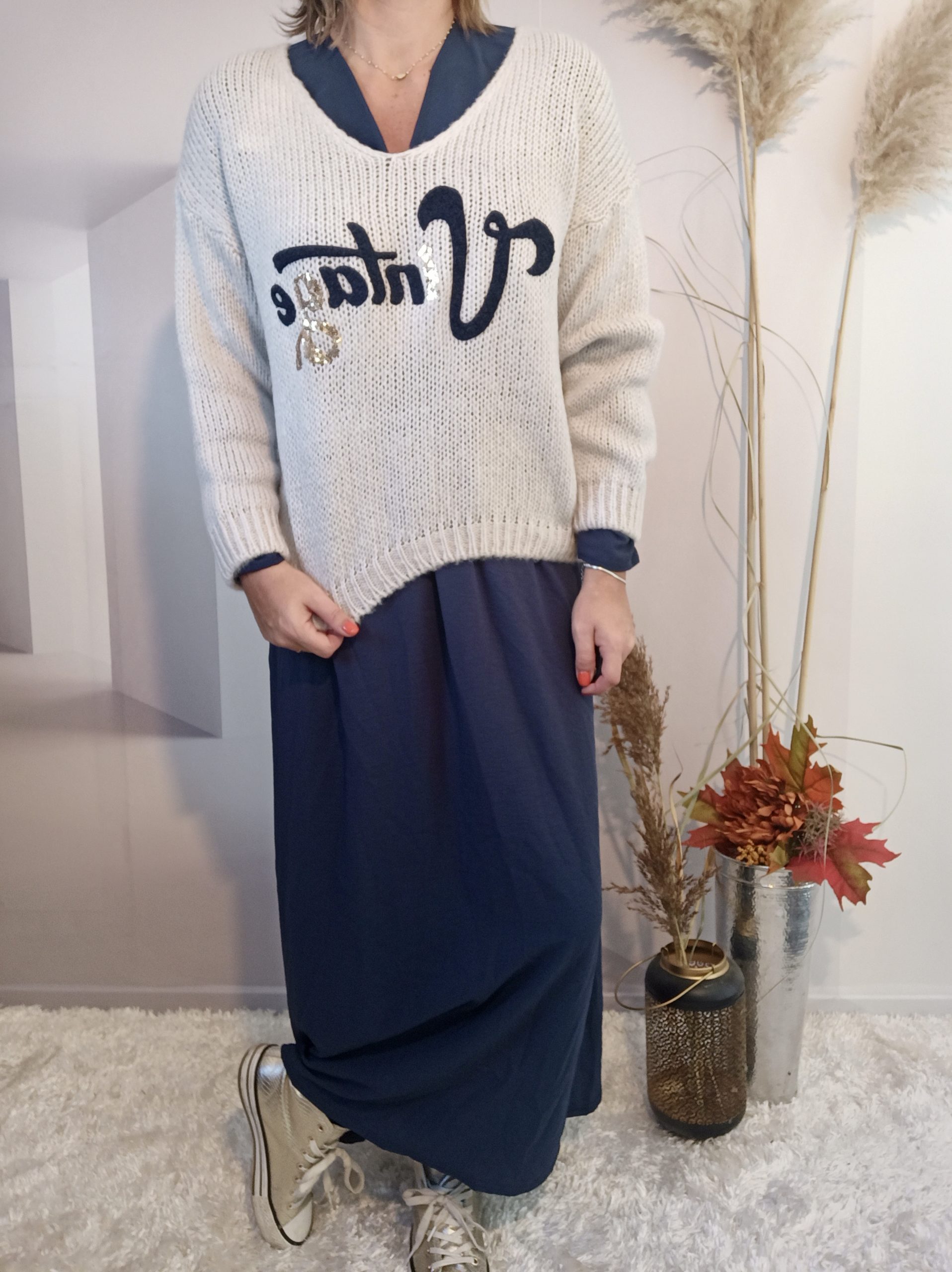 Robe Longue Ceinture Marine – Image 2