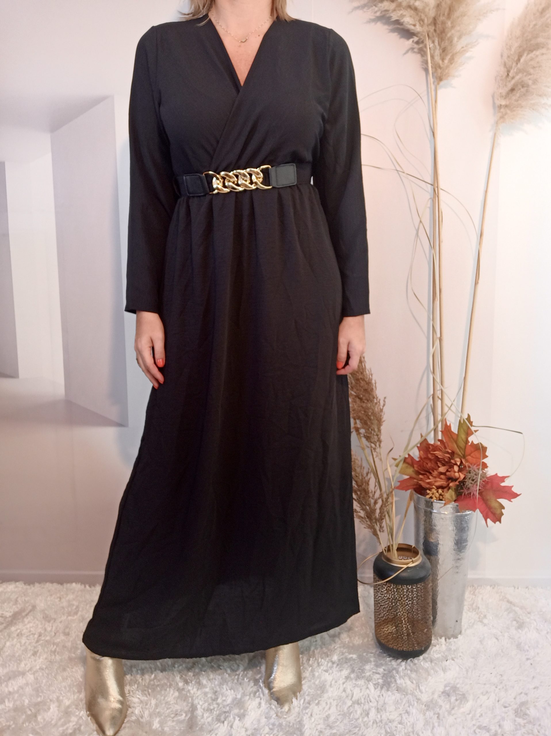 Robe Longue Ceinture Noir