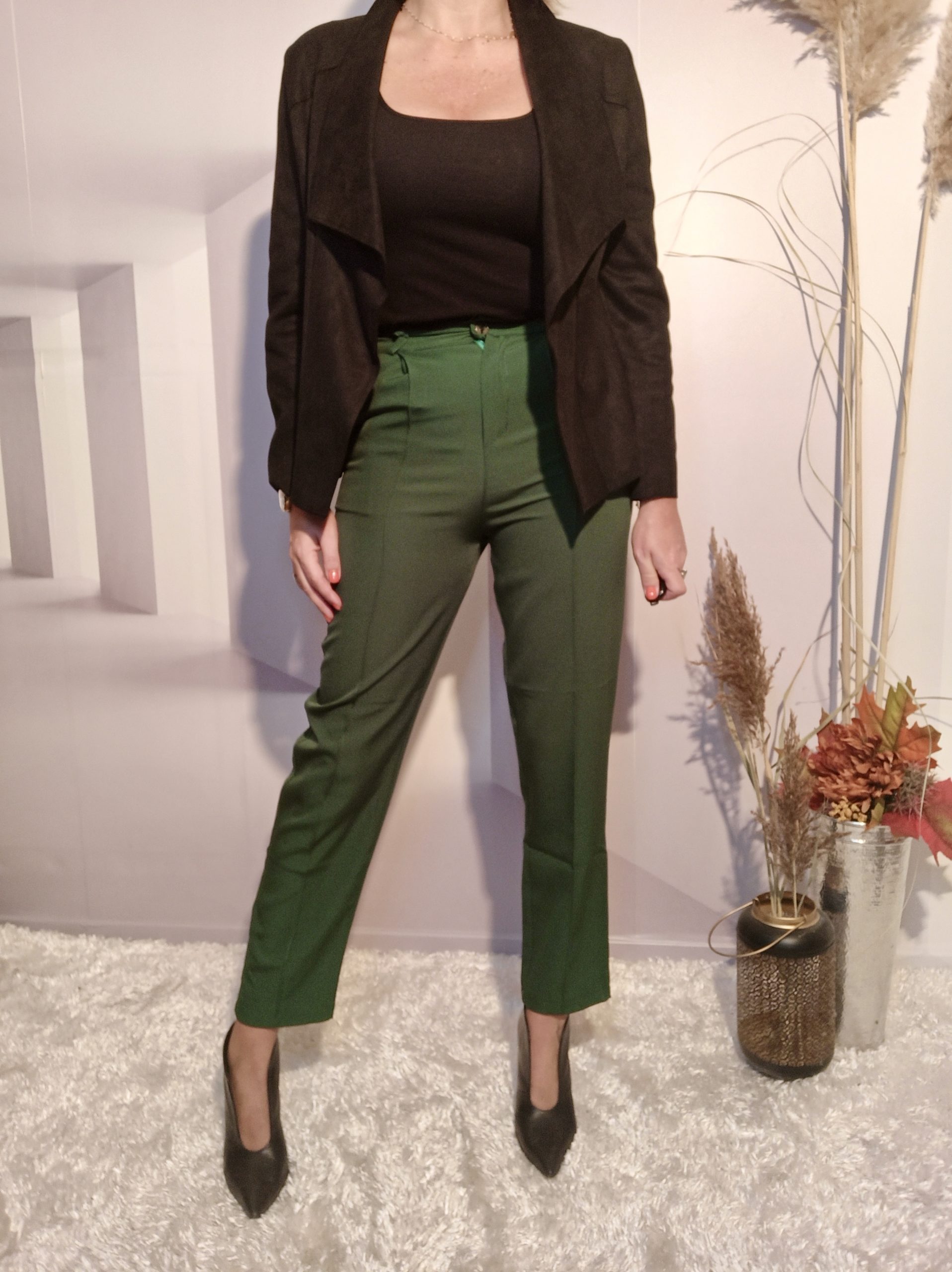 Pantalon Taille Haute Vert Sapin