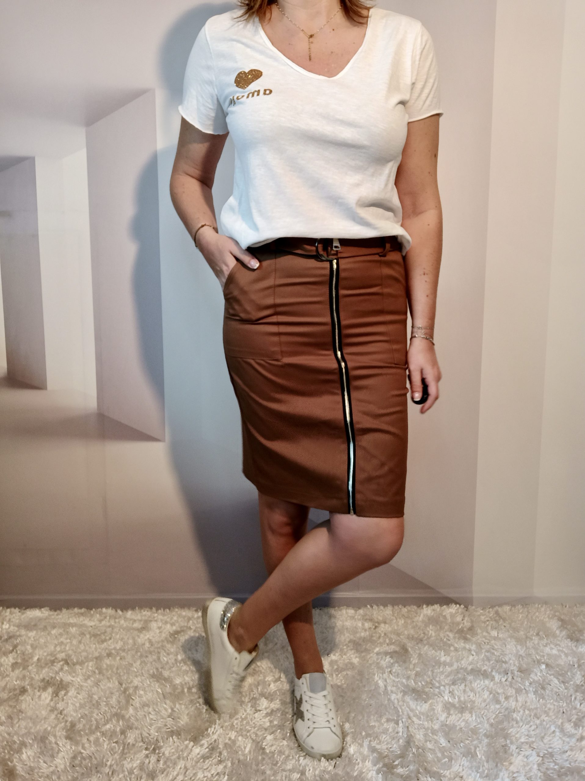 Jupe Crayon Marron – Image 2