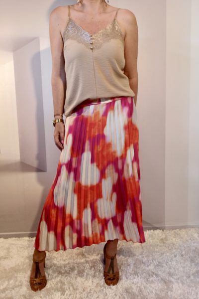 Jupe Plissée Imprimée Orange