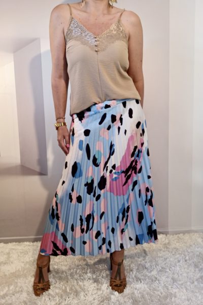 Jupe Plissée Imprimée Bleu